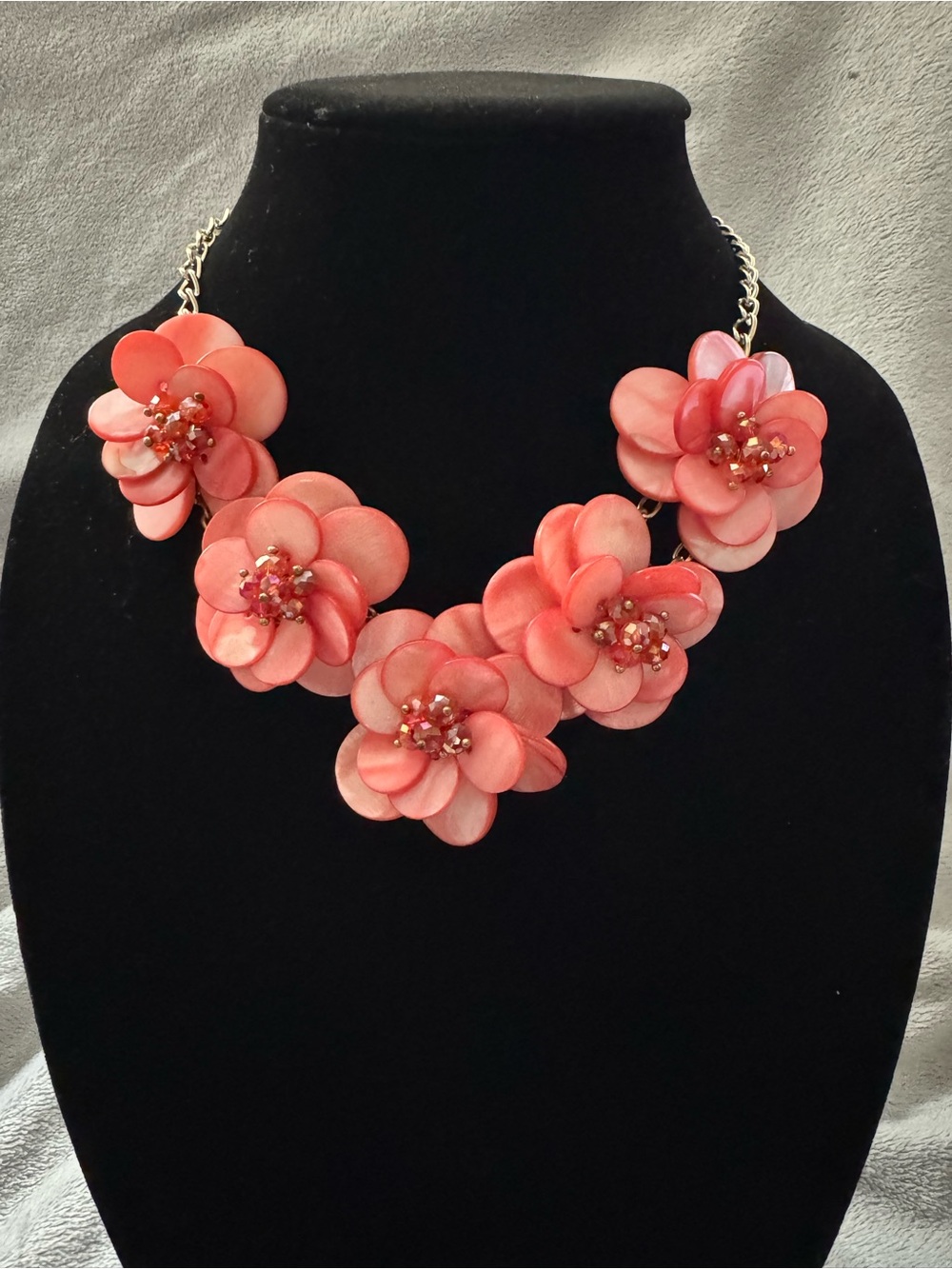 Floral Statement Necklace in Coral Pink - Women Jewelry